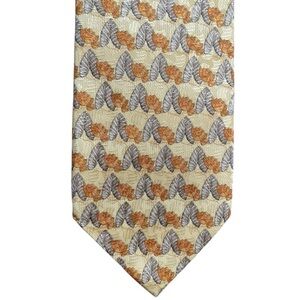 Ermenegildo Zegna mens necktie Abstract Leaf 100% Silk Made in Italy gold yellow